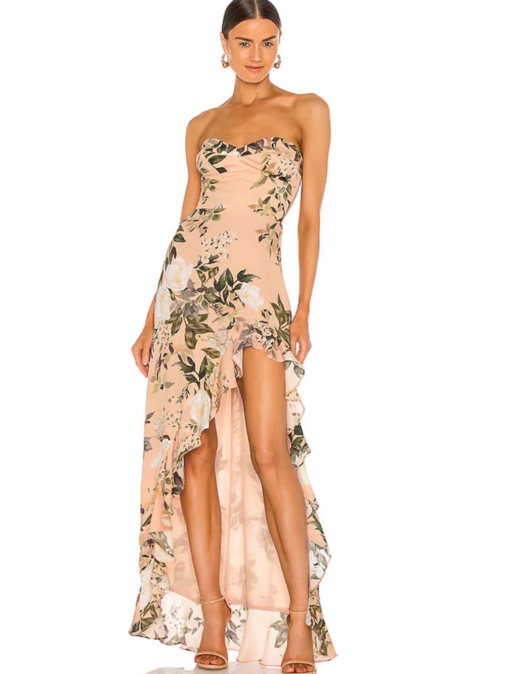 Amanda Uprichard Blush Floral Strapless High-Low Maxi Dress